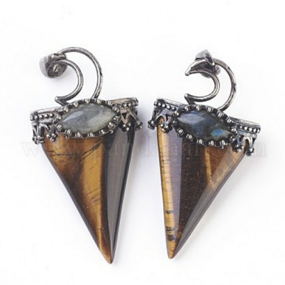 Tiger Eye and Labradorite Moon triangle point pendant with necklace - Picture 2 of 5